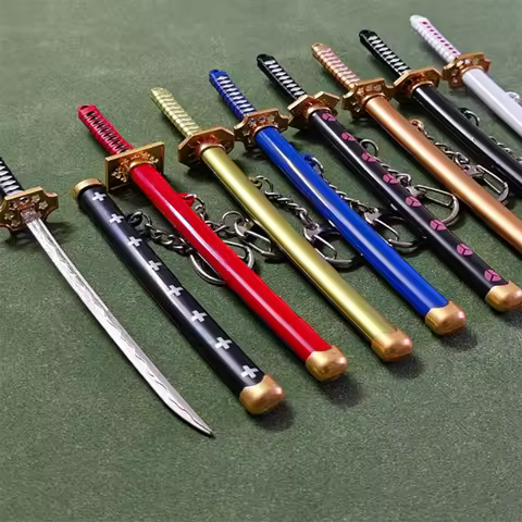 15CM Eight Color Mini Roronoa Zoro Sword Keychain For Men Buckle Toolholder Scabbard Katana Sabre Ca