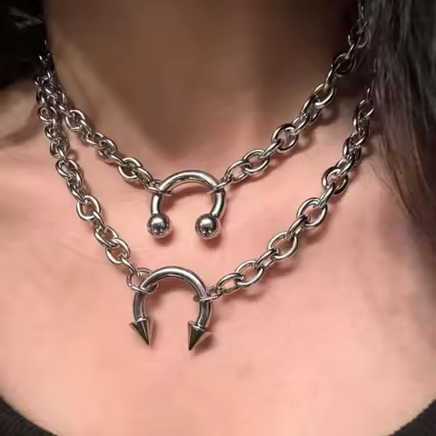 Spike Ball Stainless Steel Bulky Chain Choker Necklace Goth Alternative Grunge Jewellery Alt Chain P