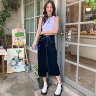 Rok Jeans Wanita 7/9 Belah Depan Premium High Quality Korean Style A Line - L Bark Store