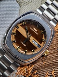 Technos 虎眼石自動機械錶日歷古董錶復古男錶手錶Automatic watch 👍整錶均清潔及機芯完整抹油保養，走時正常穩定，購後省心唔洗周圍搵師傅👍