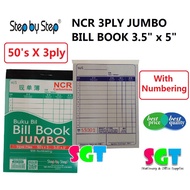 NCR Jumbo Bill Book 3.5'' x 5'' 89mm x 127mm 50`s X 3 Ply (JNB83503)
