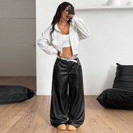 Women's Streetwear Party Hippie Rapper Music Festival Basic Athleisure Leather Black Cargo Pants