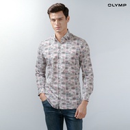 OLYMP  No. Six Shirt เสื้อเชิ้ตชาย สีขาว พิมพ์ลาย ทรงเข้ารูป ยืดหยุ่นได้ดี รีดง่าย AUTU23