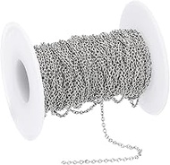 PATIKIL 33Ft 304 Stainless Steel Cable Link Chains, 2mm Width Flat Metal Links Chains Jewelry Roll S