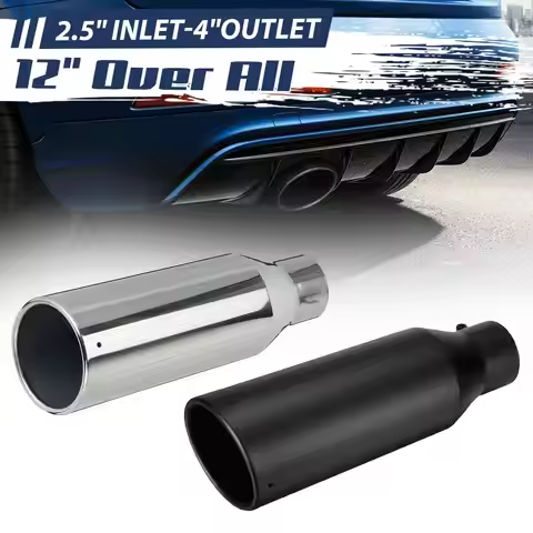 Universal Car Straight Exhaust Tip 2.5 Inch Inlet 4 Inch Outlet 12 Inch Length Stainless Steel Muffl