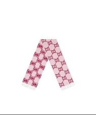 Gucci粉紅色GG流蘇頸巾羊絨圍巾220x35cm