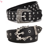Black Studded Belt, Star Belt Goth Y2K Double Grommet Belts Emo Gothic Rivet Punk Rock Accessories f