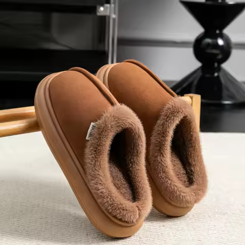 Men's Warm Non-Slip Slippers, Plush Fleece Lined Fuzzy House Shoes with Thick Sole for Indoor Home U