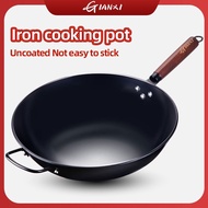 GIANXI Large Iron Wok Pan Induction Casserole Kuali Non Stick Frying Pan Wok Pot Bowl Cookware