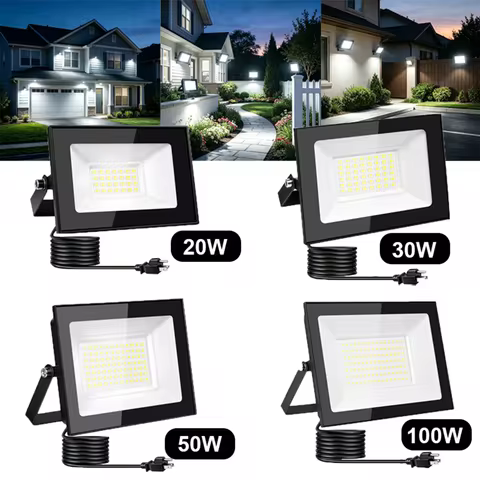 20W/30W/100W LED Flood Light Outdoor Super Bright Floodlight Outside Work Light with Plug, 6500K Day