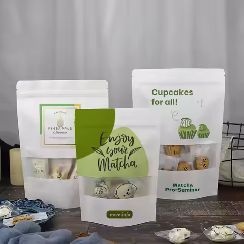 Kraft Paper Bag Standing With Clear HD Window,Customized Printing Logo,Food,cookies, coffee, tea, nu