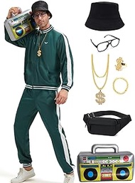 Ezuwail 80s Outfits Men's Tracksuit Set Carnival Casual Sportswear 80s Men's Outfit for Party 90s No