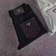 1B5O PRADA Street Wear Spring Jeans Men Slim-fit Small Straight Stretch Casual Trendy Trousers