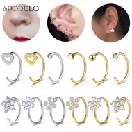 SPORCLO 1 PC 20G/18G Stainless Steel Crystal Nose Piercing C Shape Nose Ring Septum Rings Flower Hea