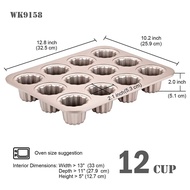 Canele Mold Cake Pan 12-Cavity Non-Stick Cannele Muffin Bakeware Cupcake Pan for Oven Baking(Champag