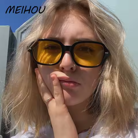 Vintage Style 70s Square Yellow Sunglasses Men Women Shades Glasses New Fashion Clear Lens Sunglass 
