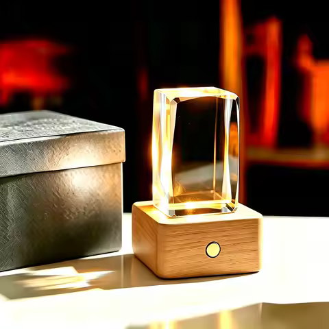 Transparency Blank K9 Crystal Cube with Wooden Base for 3D Laser Engraving High-quality Rectangular 