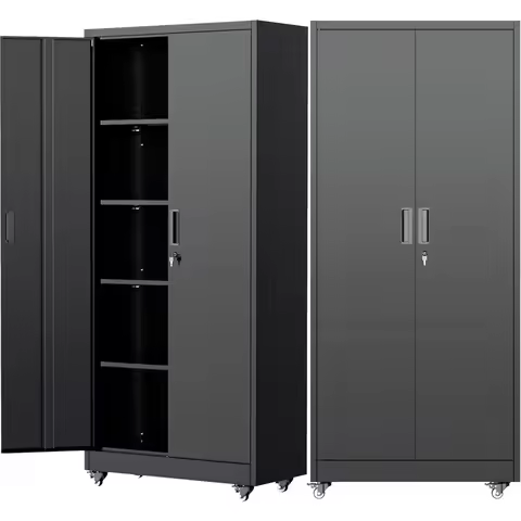 73" Metal Storage Cabinet with Wheels, Garage Storage Cabinet with 4 Adjustable Shelves & Lockable D