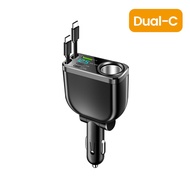150W Car Charger With 70CM Retractable Dual Type C Cable Fast Charging 6-in-1 Car Phone Charger for 