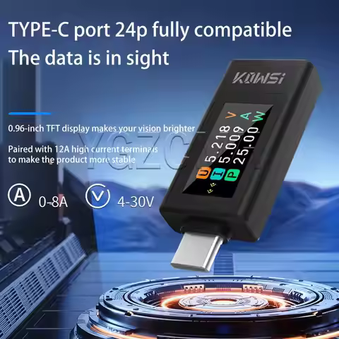 Type-C Tester USB-C Bidirectional Tester Current Voltage Digital Monitor 4-30V 0-8A Power Meter Powe