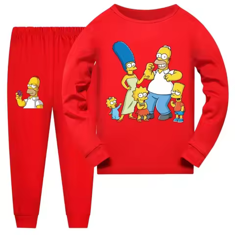 The Simpsonses Cartoon Pajamas Boy Girls Kawaii Cotton Sleepwear Suit Kids Long Sleeved Tops+Pants S