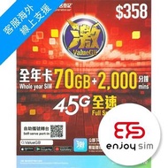 數碼通 - 激ValueGB  365日【香港】 (70GB) 4.5G 數據卡上網卡SIM卡電話卡本地儲值年咭