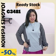 C3481【Ready stock】Plus size Baju besar Lengan Panjang Wanita Long Sleeve Women shirt Baju Tshirt fat