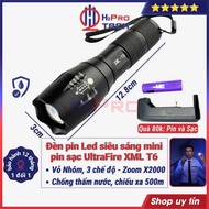 Đèn Pin Led Siêu Sáng Mini Pin Sạc Ultrafire Xml-T6 Zoom X2000 Đèn Xml T6 Cầm Tay Chống Nước Led Trắ
