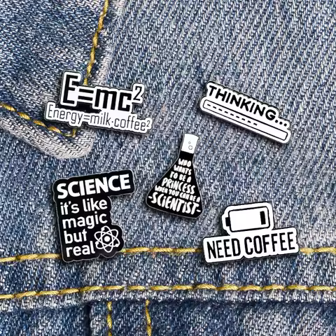 Science It's Like Magic But Real Enamel Pins Black Letters Energy Milk Coffee Magical Chemical Badge