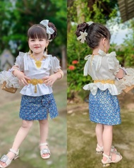ชุดเด็กหญิง ชุดเสื้อกระโปรงผ้าไทย ชุดไทยประยุกต์