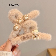 Lovito Cute Plain Fuzzy Bear Hair Clips for Women LFA04220 (Khaki) Lovito Jepit Rambut Beruang Fuzzy