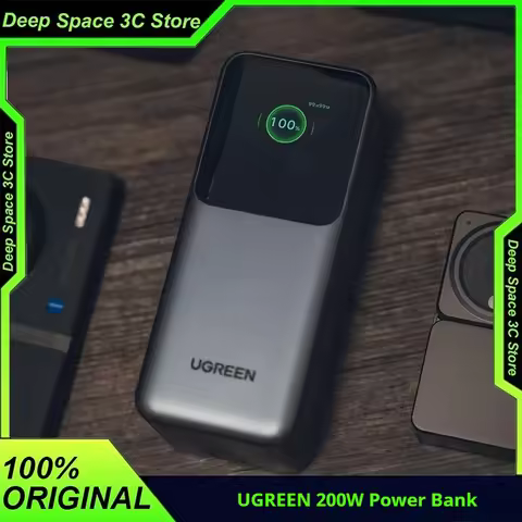 20000mAh UGREEN Power Bank 200W Fast Charging Built-in 65CM Cable Portable External Battery For iPho