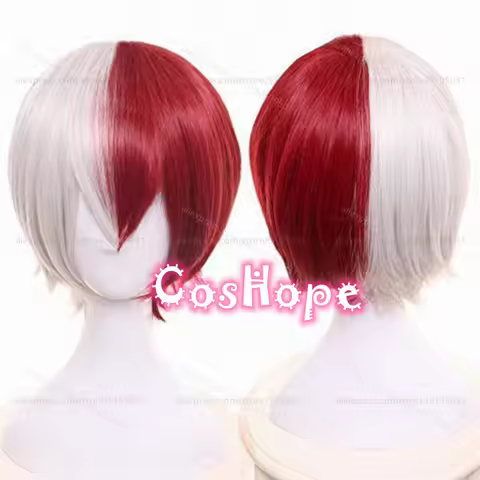 MHA Todoroki Shoto Cosplay Wig Men Short Silver White Red Wig Cosplay Anime Cosplay Wigs Heat Resist