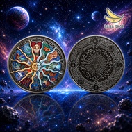 12 Zodiac Signs Sun & Universe Colored Coins, Lucky Tarot Astrology Zodiac Collectible