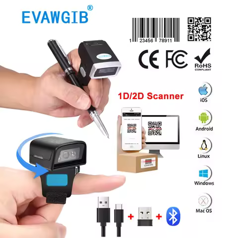 QR Code 1D/2D Ring Scanner Wearable Scanner Finger Barcode Reader Bluetooth Barcode Scanner Portable