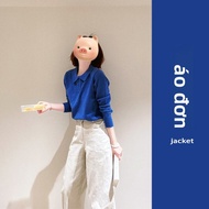 YUEZHONGWEI | Áo Sweater Len Xanh Form Slim Fit Cổ Polo Pháp