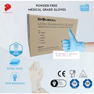 Biomedia Powder-Free Medical Grade Nitrile / Latex Examination Disposable Gloves Blue White Ambidextrous Glove Carton