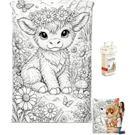 Highland Cow Themed DIY Coloring Blanket with 24 Color Markers(50x60inch)
