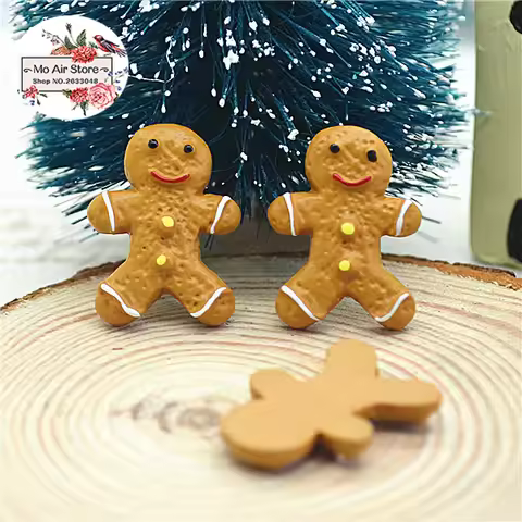 10pcs Resin Christmas The Gingerbread man flat back Cabochon Art Supply Decoration Charm Craft 16x21