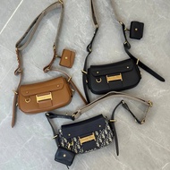 D Home Shoulder Bag Dior ChristianDior Underarm Bag Leather Old Flower Oblique Cowhide Brown Black B