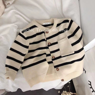 Áo Khoác Cardigan Trẻ Em Màu Be Sọc Trắng Size 90 Gxfkc12381
