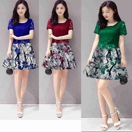 OSCAR FS - Glowing Flow Rose Dress - Byk Babyterry Color Printing Combi Brukat Lining BLKG RUBBER Be