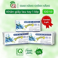 Combo 5 gói Khăn giấy rút lau tay - khăn giấy khô xốp, dai PONYO 1 lớp gói 100 tờ khổ 19x20cm - Thiê