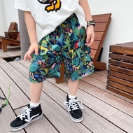 【ks1482.my】 Slub Cotton Silk Beach Shorts - Fun Design for Summer | Men, Women & Kids | Anti-Mosquit