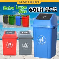 60 Liter Swing Top Dustbin Garbage Bin Flip Top Trash Can Recycle Recycling Bin Office Outdoor Tong 