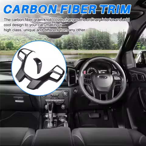 for Ford Ranger Everest Endeavor 2015+ Carbon Fiber Steering Wheel & Gear Shift Cover Trim Frame Dec