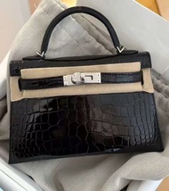 Mini Kelly noir phw黑銀Shiny Crocodile亮面鱷魚