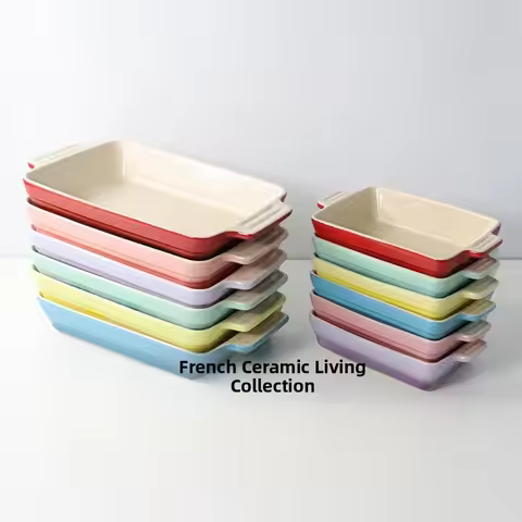 Le Creuset Rainbow Gradient Double Ear Ceramic Rectangular Rice Cake Tray Commercial Restaurant Hous