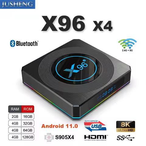 X96 X4 Android 11.0 Smart TV BOX 8K Amlogic S905X4 1000M 4G 64GB 3D Wifi 2.4G&5G Support Media Googl