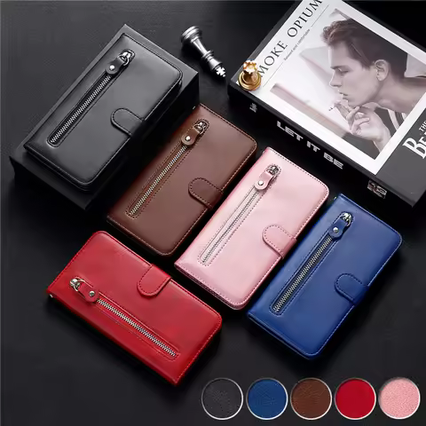 Flip Magnetic Leather Case on For OPPO A54 A16 A16S A54S A55 A36 A76 A74 4G A94 A95 5G Zipper Card S